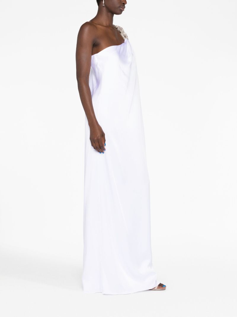 White Crystal-embellished One-shoulder Gown