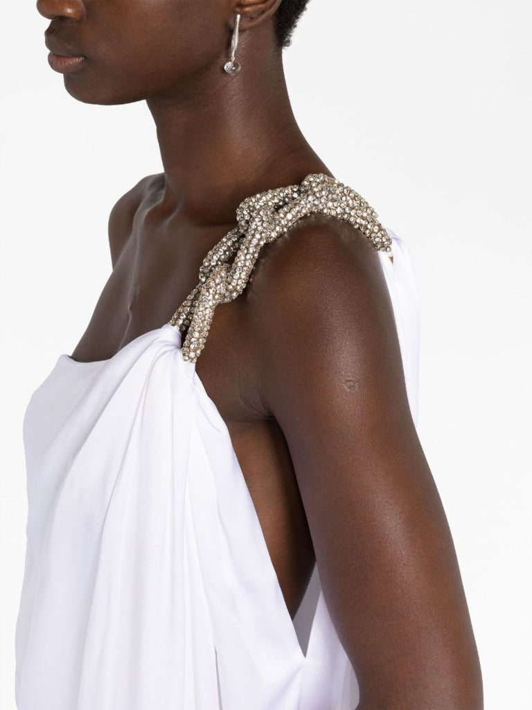 White Crystal-embellished One-shoulder Gown