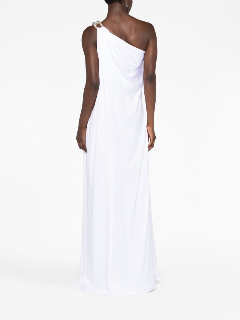 White Crystal-embellished One-shoulder Gown
