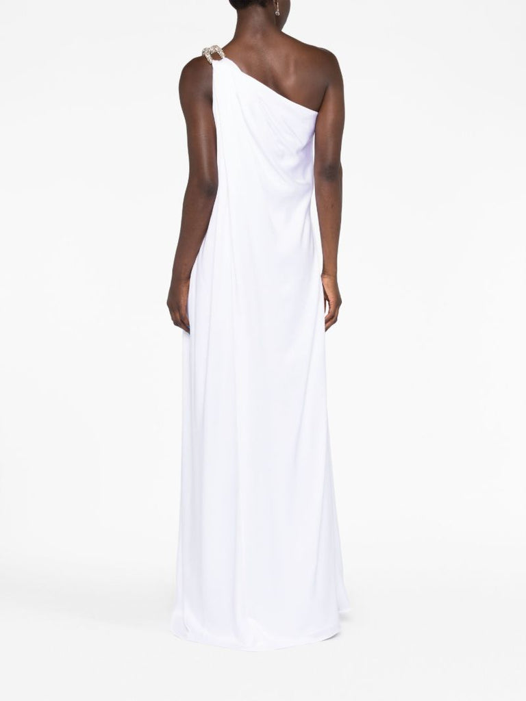 White Crystal-embellished One-shoulder Gown