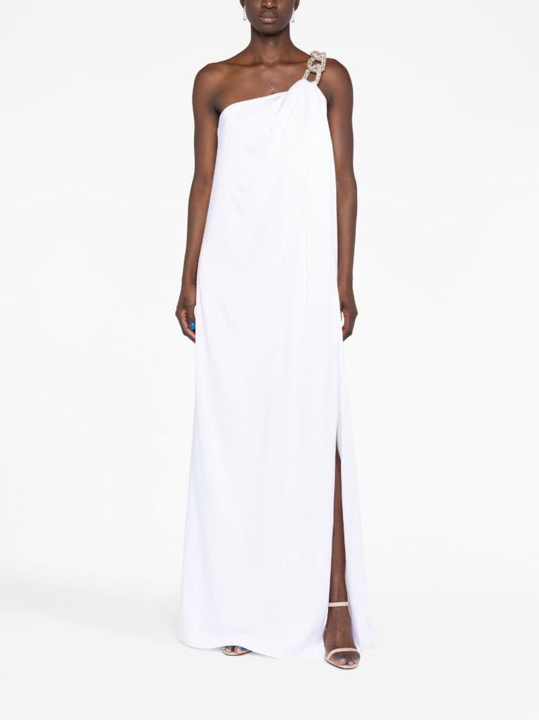 White Crystal-embellished One-shoulder Gown