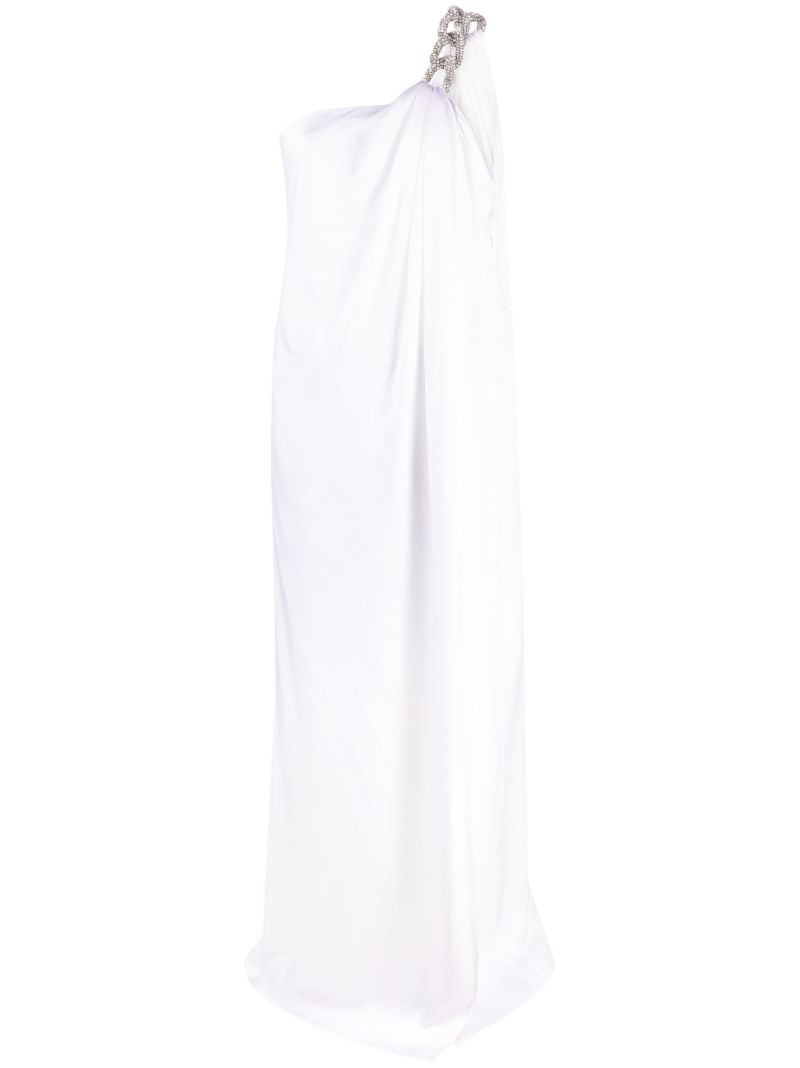 White Crystal-embellished One-shoulder Gown
