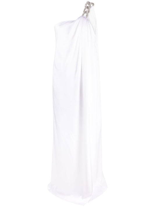 White Crystal-embellished One-shoulder Gown