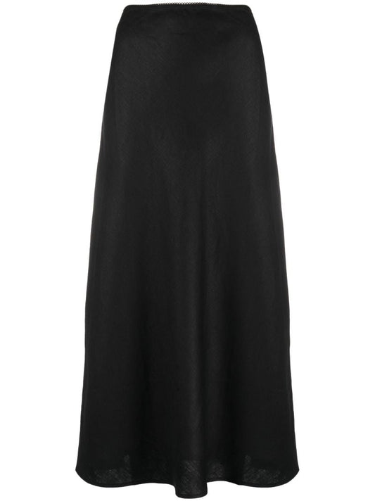 Black Layla Linen Midi Skirt