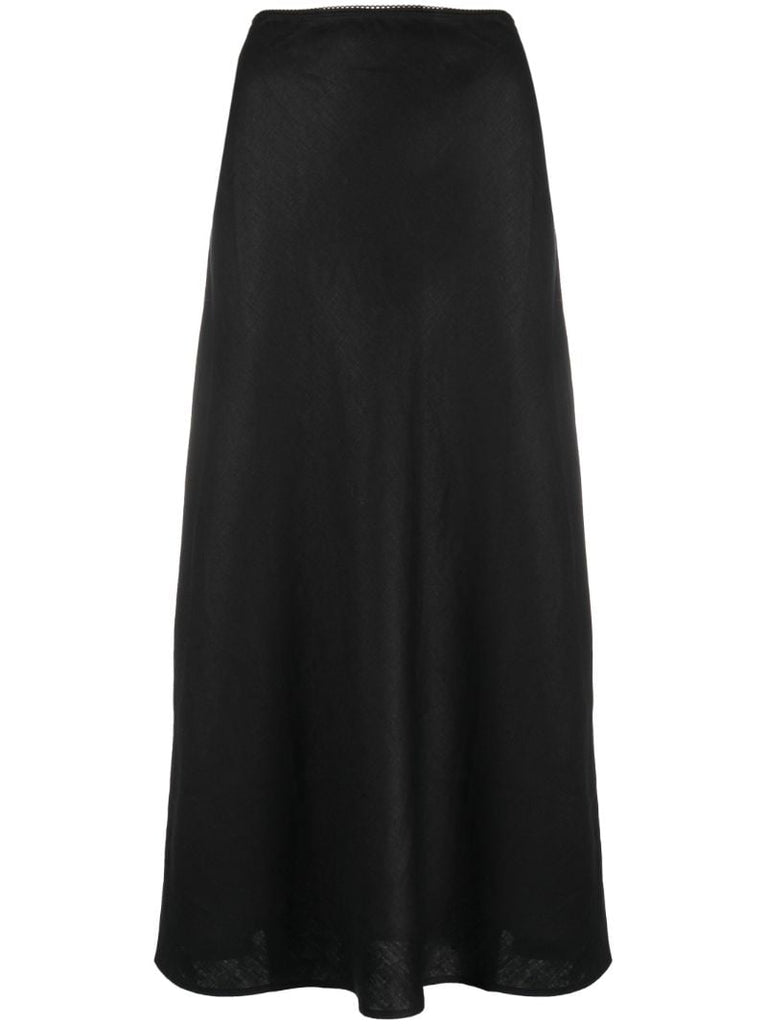 Black Layla Linen Midi Skirt