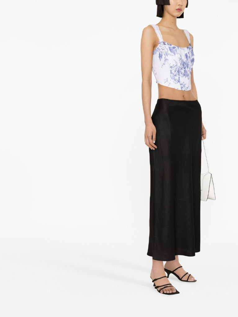 Black Layla Linen Midi Skirt