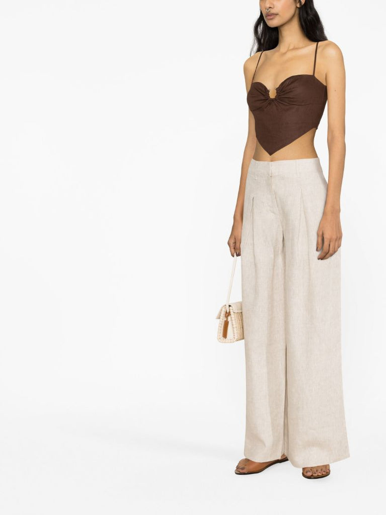 Neutral Asher Linen Wide Leg Trousers