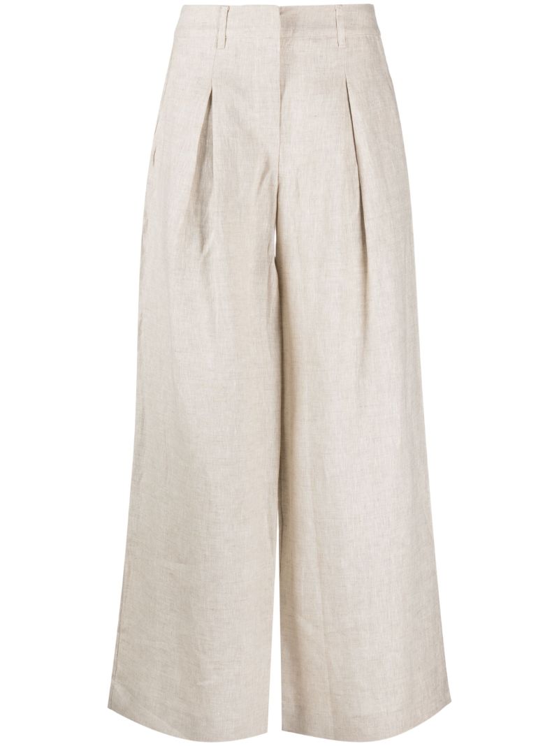 Neutral Asher Linen Wide Leg Trousers