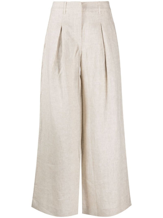 Neutral Asher Linen Wide Leg Trousers