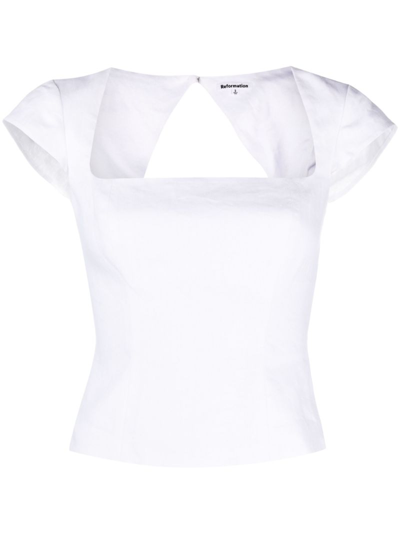 White Cora Square Neck Linen Top