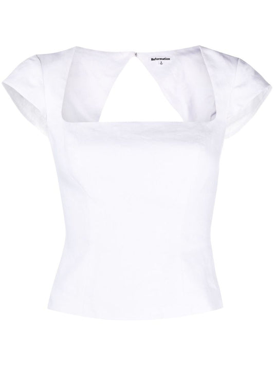 White Cora Square Neck Linen Top