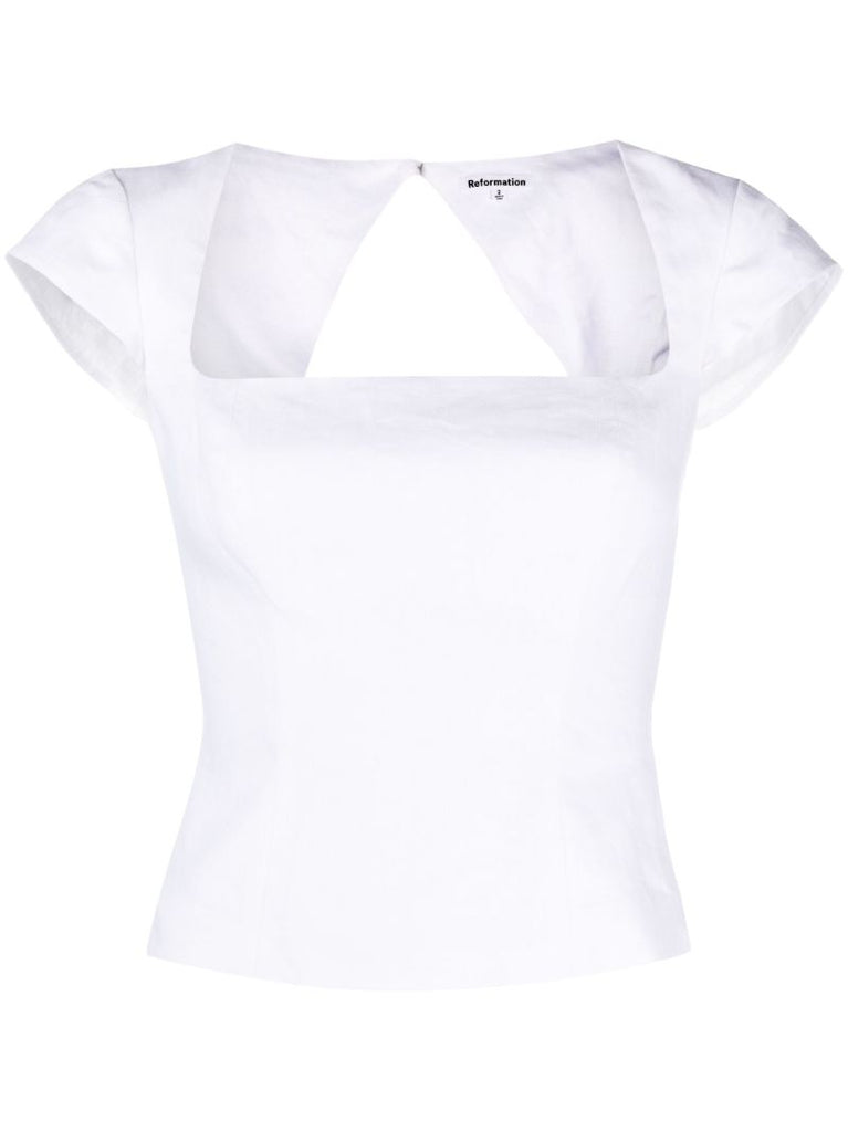 White Cora Square Neck Linen Top
