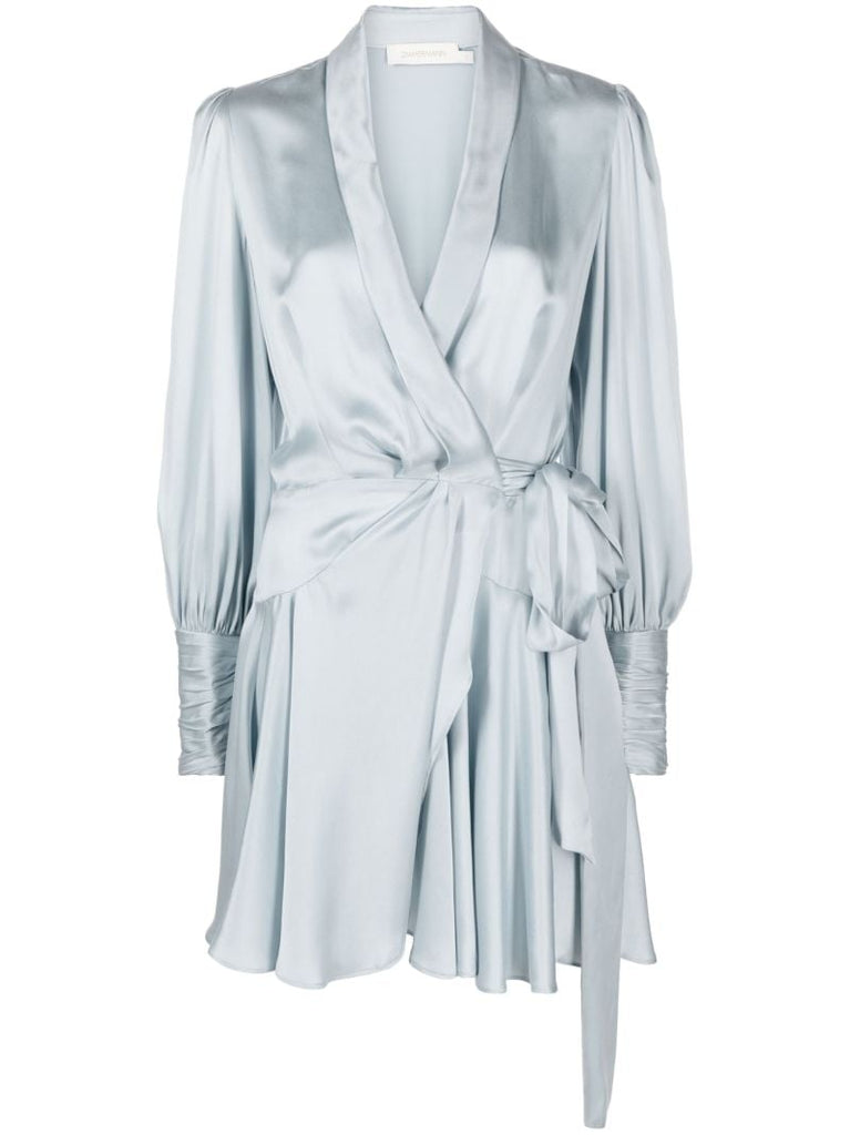 Blue Wrap Silk Mini Dress