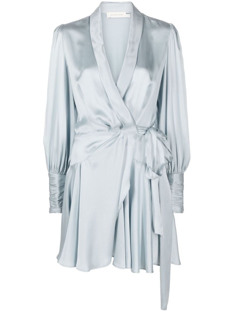 Blue Wrap Silk Mini Dress