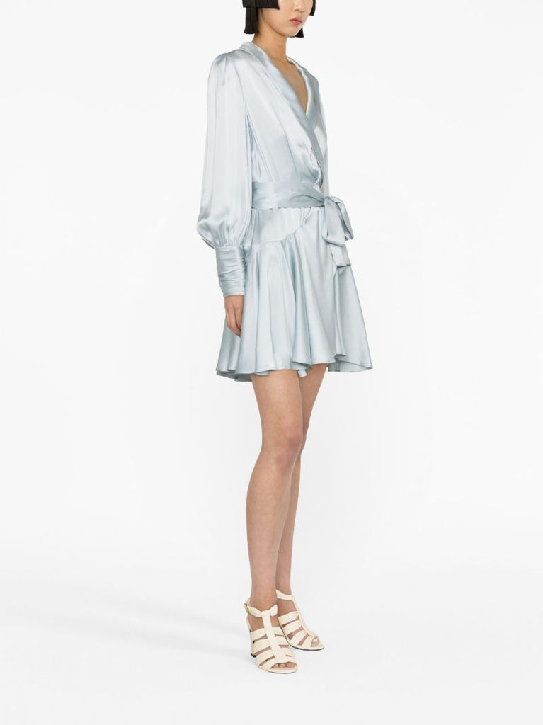 Blue Wrap Silk Mini Dress