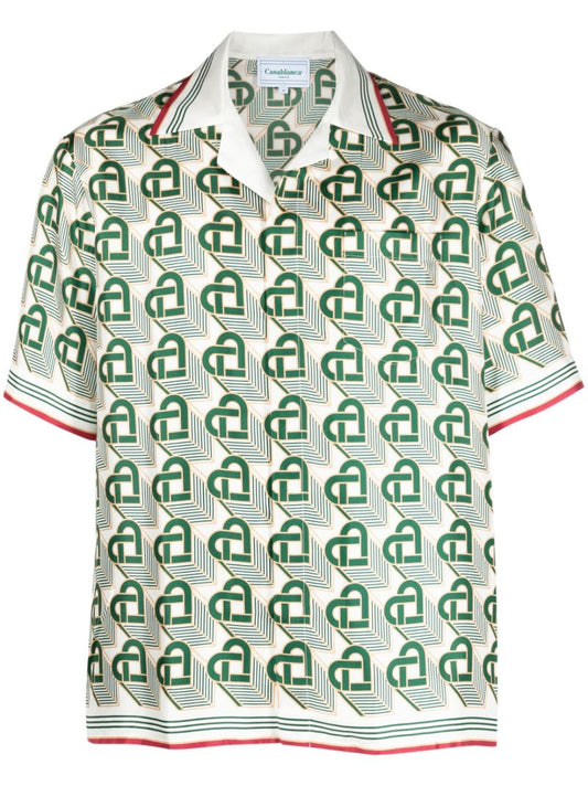Green Monogram-print Silk Shirt