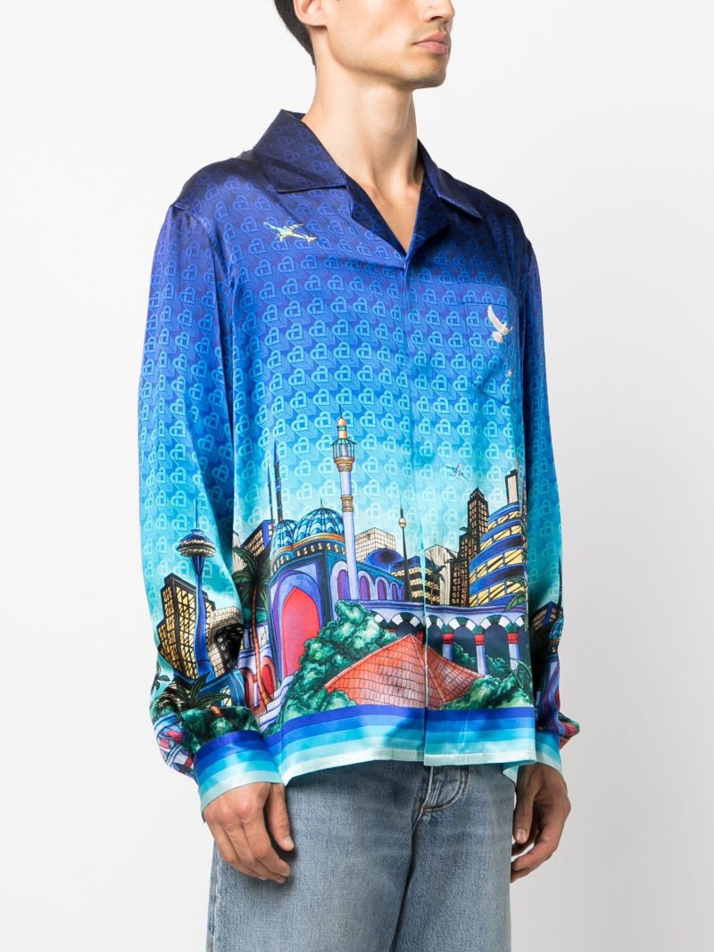Blue the Night View Silk Shirt