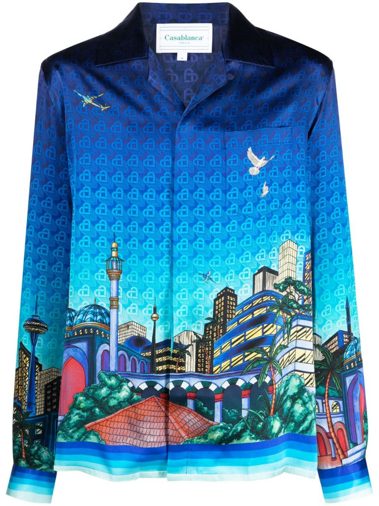 Blue the Night View Silk Shirt