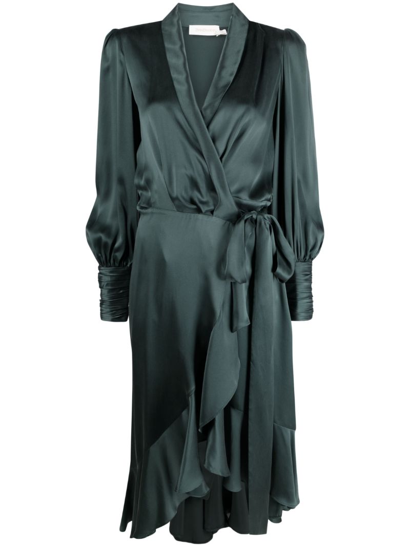 Green Wrap Silk Midi Dress