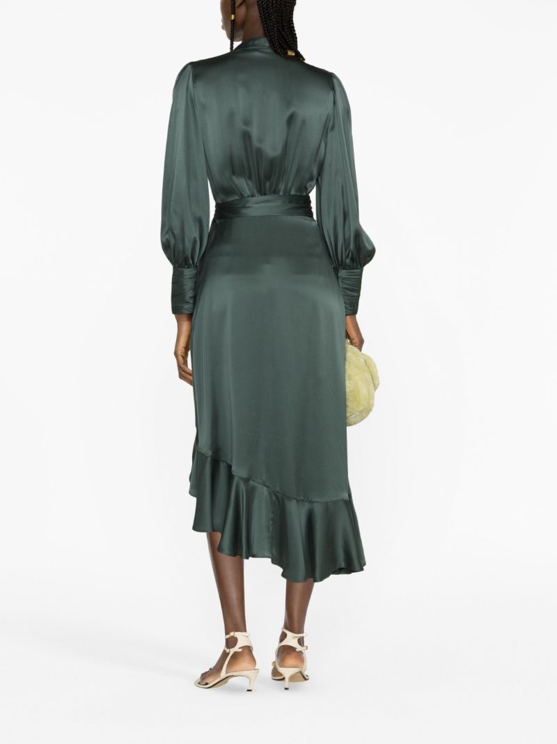 Green Wrap Silk Midi Dress