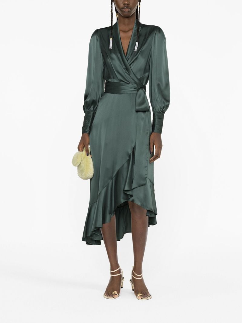 Green Wrap Silk Midi Dress