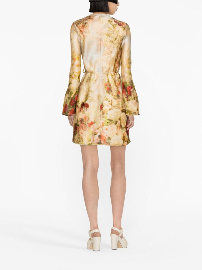 Neutral Luminosity Floral Print Silk Dress