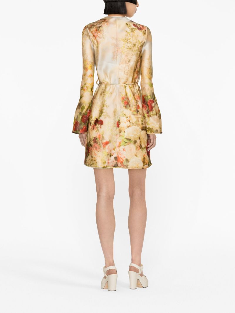 Neutral Luminosity Floral Print Silk Dress