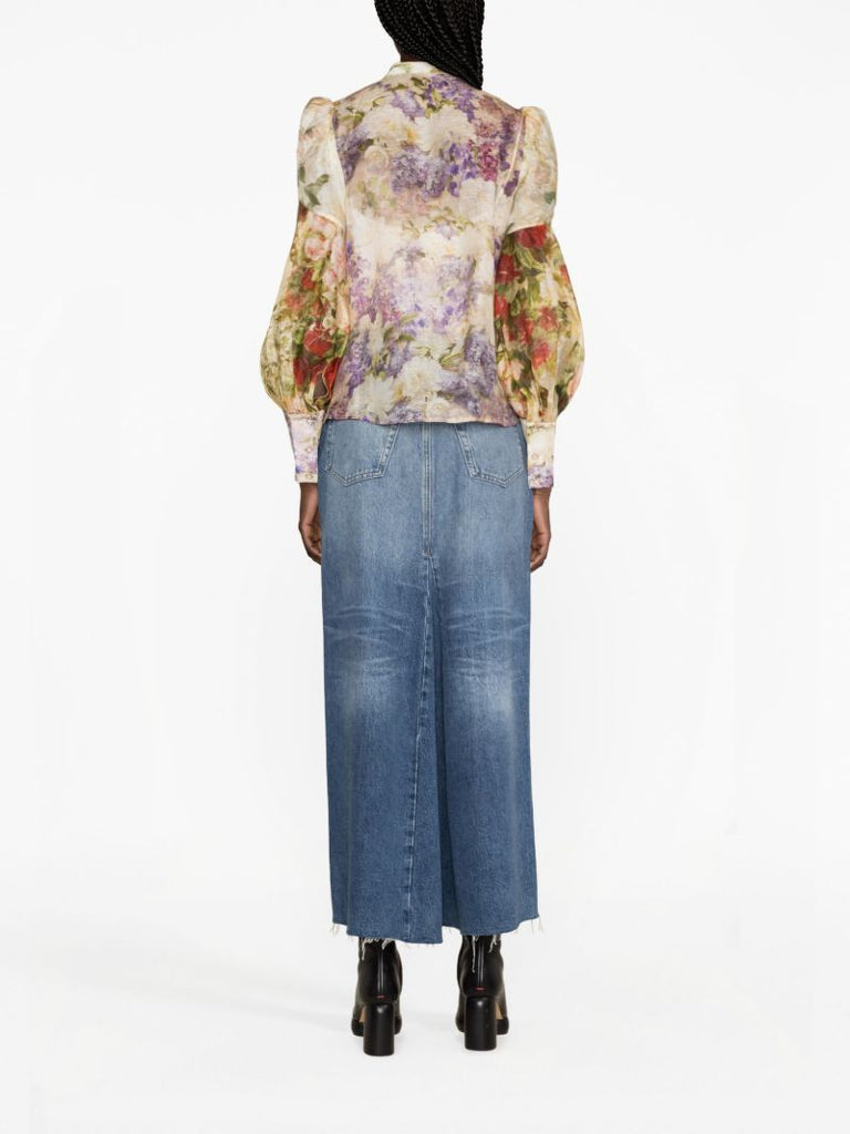 Multicolour Sensory Spliced Floral-print Shirt