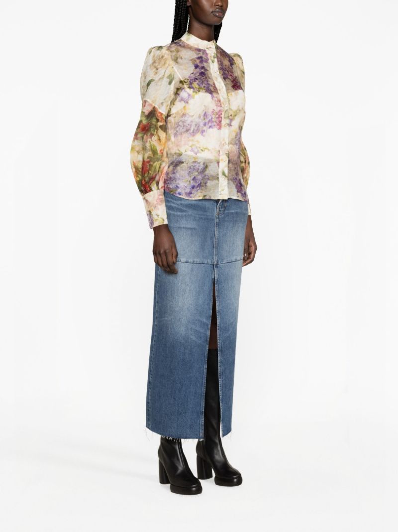 Multicolour Sensory Spliced Floral-print Shirt