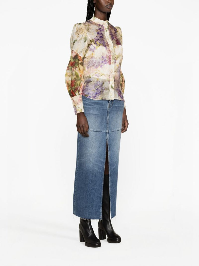 Multicolour Sensory Spliced Floral-print Shirt