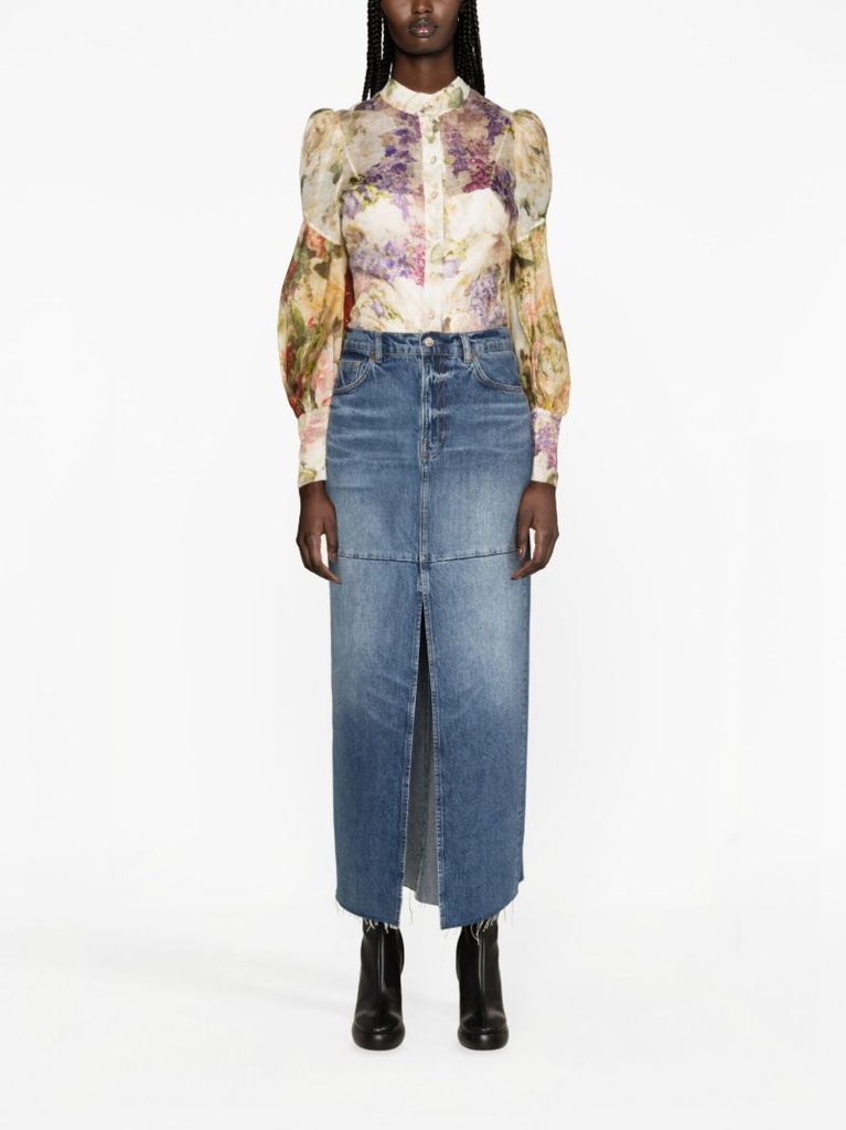 Multicolour Sensory Spliced Floral-print Shirt