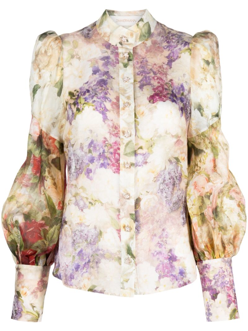 Multicolour Sensory Spliced Floral-print Shirt