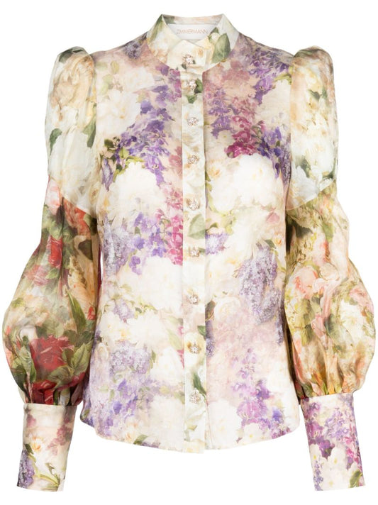 Multicolour Sensory Spliced Floral-print Shirt