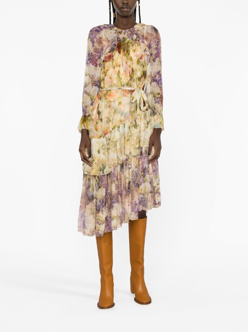 Neutral Luminosity Floral-print Silk Midi Dress