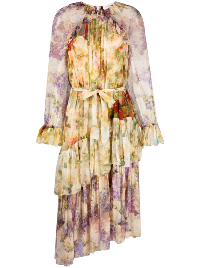 Neutral Luminosity Floral-print Silk Midi Dress