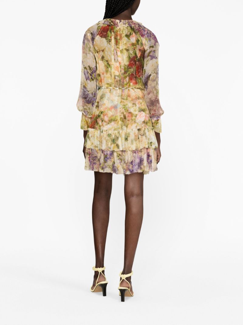 Neutral Luminosity Floral-print Silk Mini Dress
