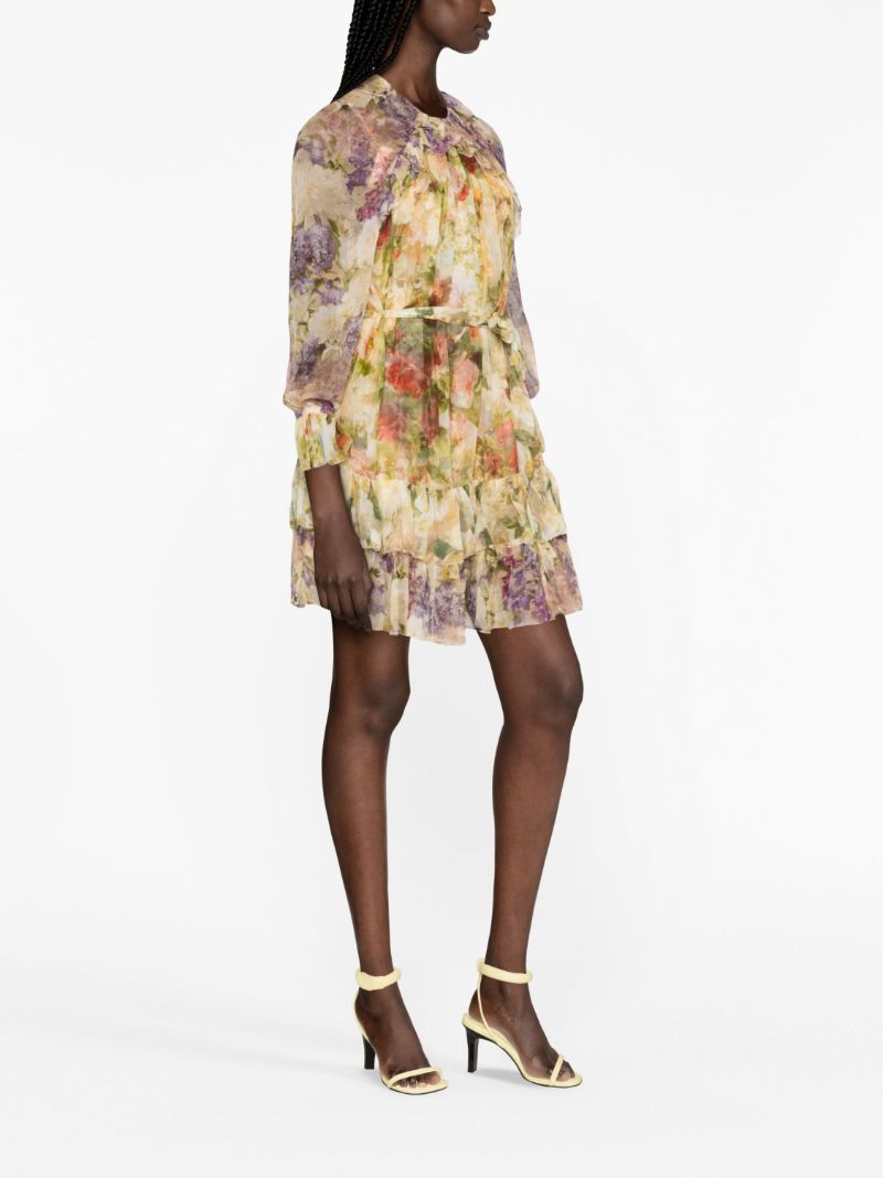 Neutral Luminosity Floral-print Silk Mini Dress