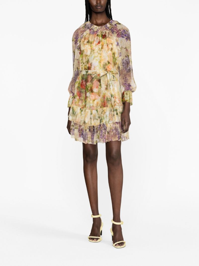 Neutral Luminosity Floral-print Silk Mini Dress