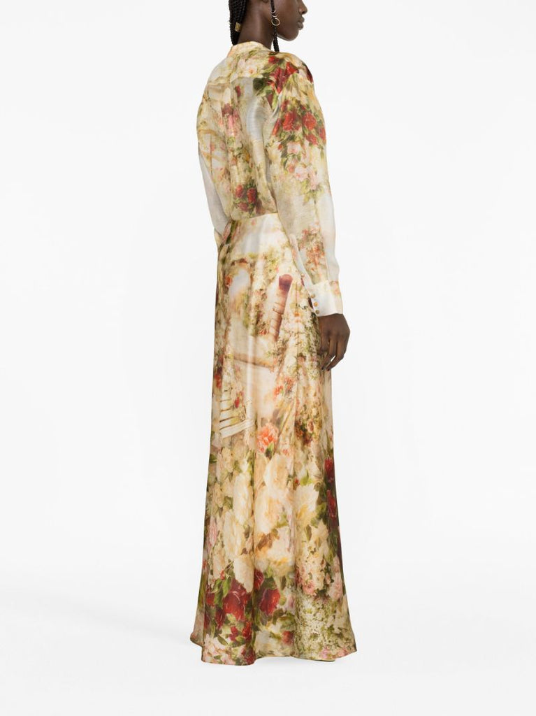 Neutral Luminosity Floral Print Silk Skirt