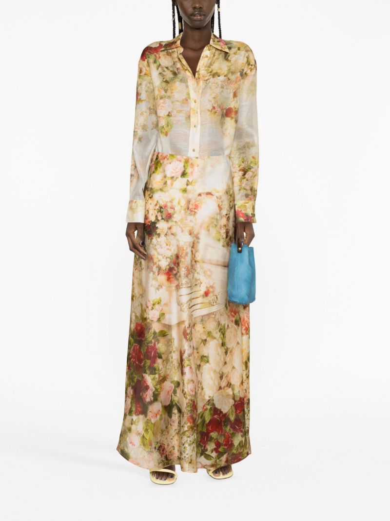 Neutral Luminosity Floral Print Silk Skirt