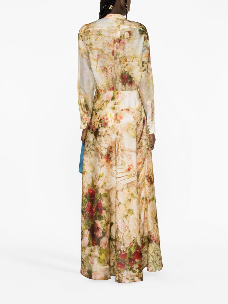 Neutral Luminosity Floral Print Silk Skirt
