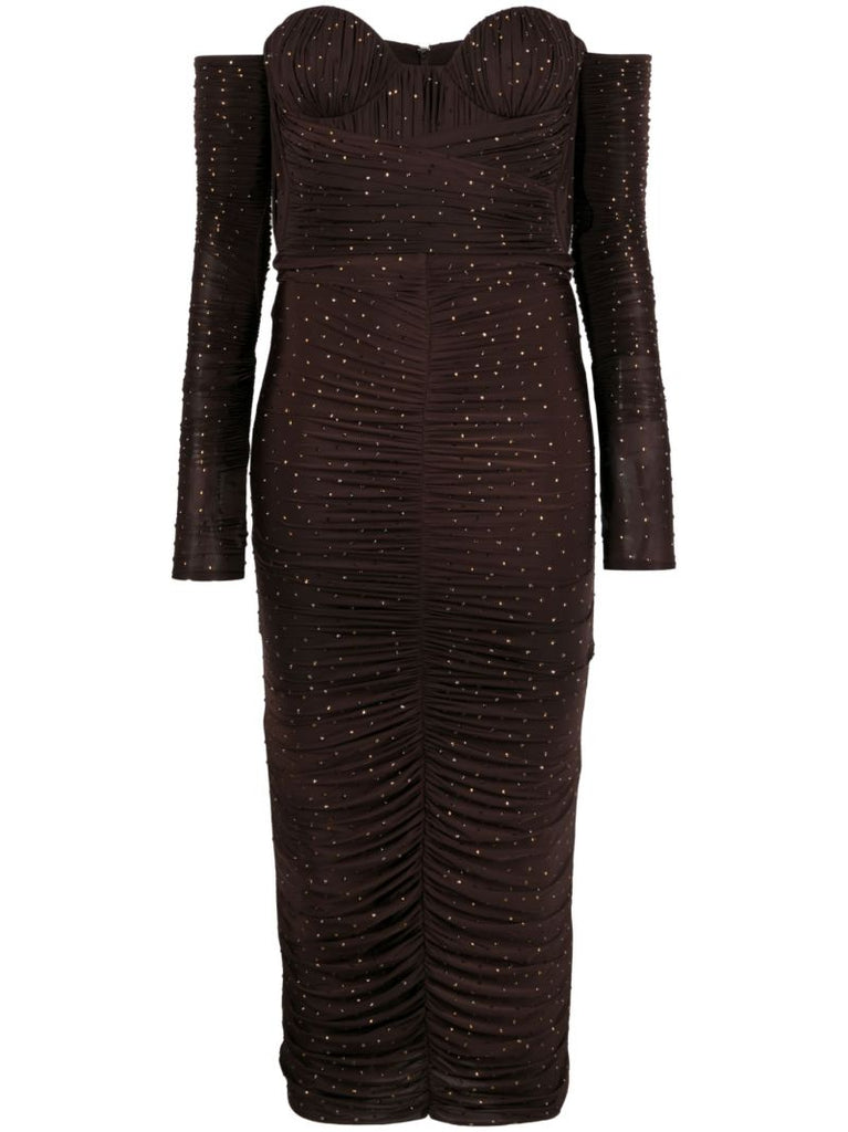 Brown Tylen Crystal-embellished Midi Dress