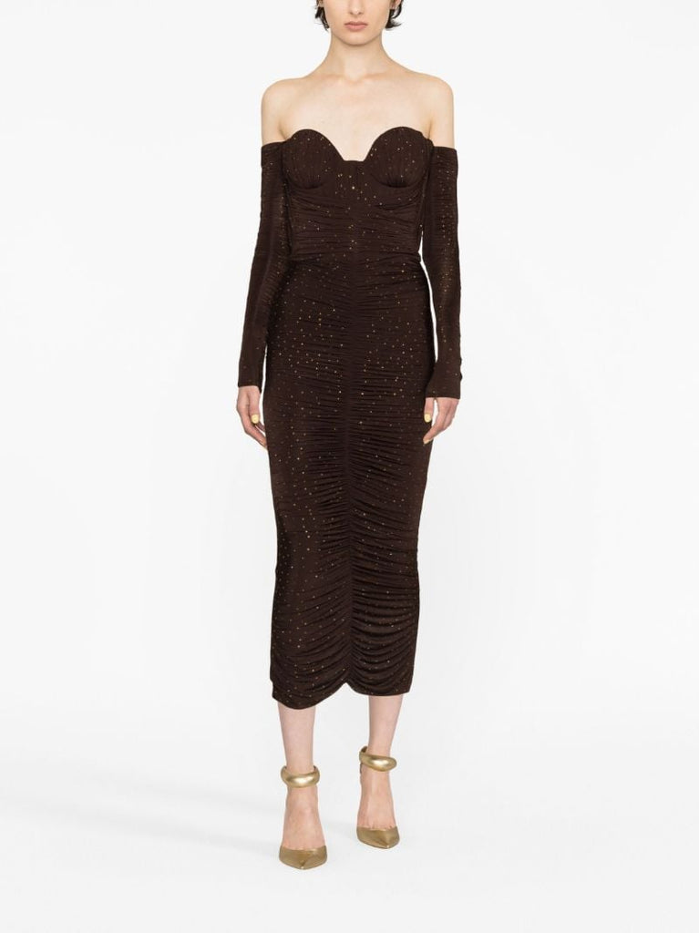 Brown Tylen Crystal-embellished Midi Dress