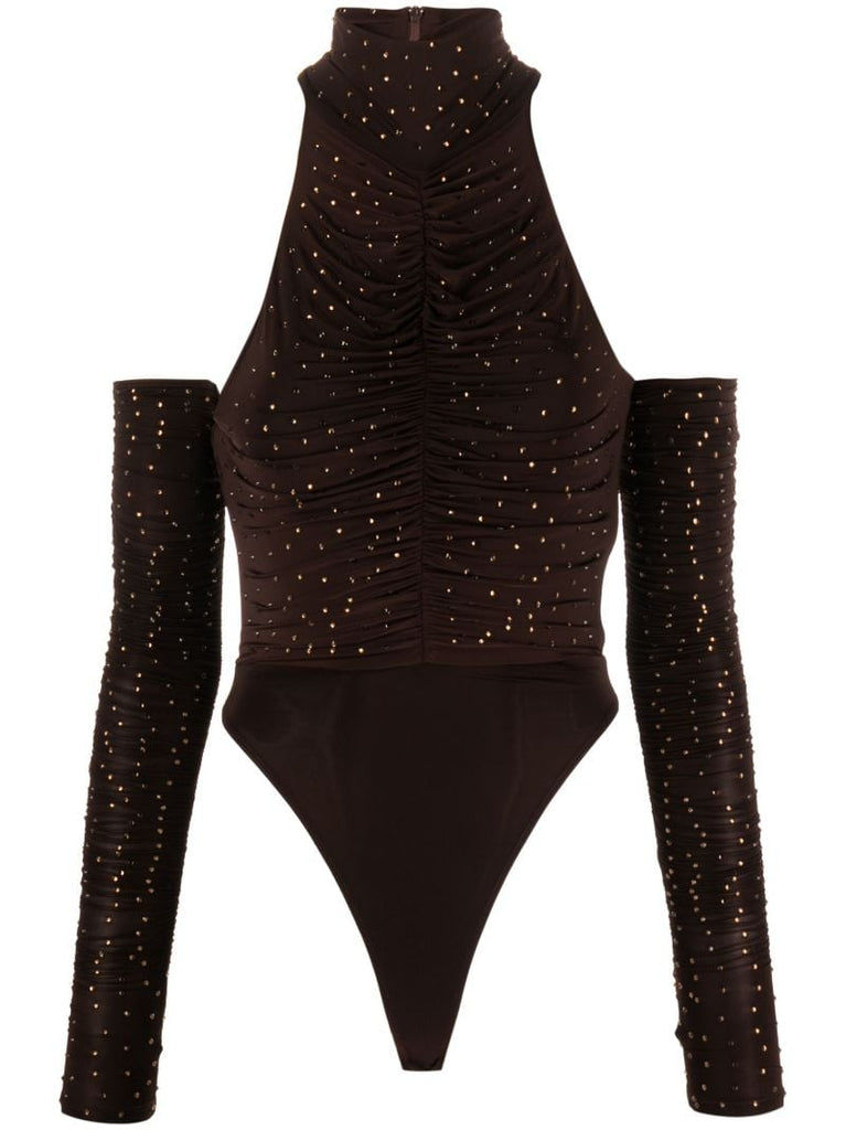 Brown Arlie Crystal Gloved Bodysuit