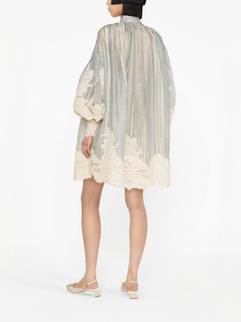 Blue Lyrical Lace-trim Shift Dress