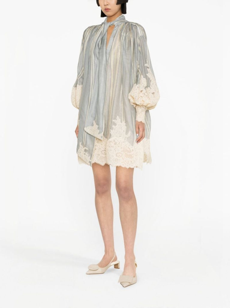 Blue Lyrical Lace-trim Shift Dress