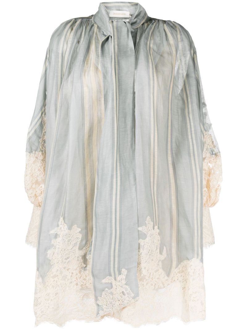 Blue Lyrical Lace-trim Shift Dress