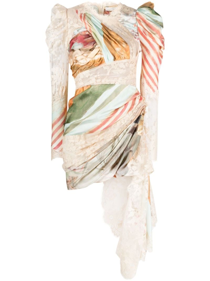 Neutral Luminosity Draped Silk Mini Dress