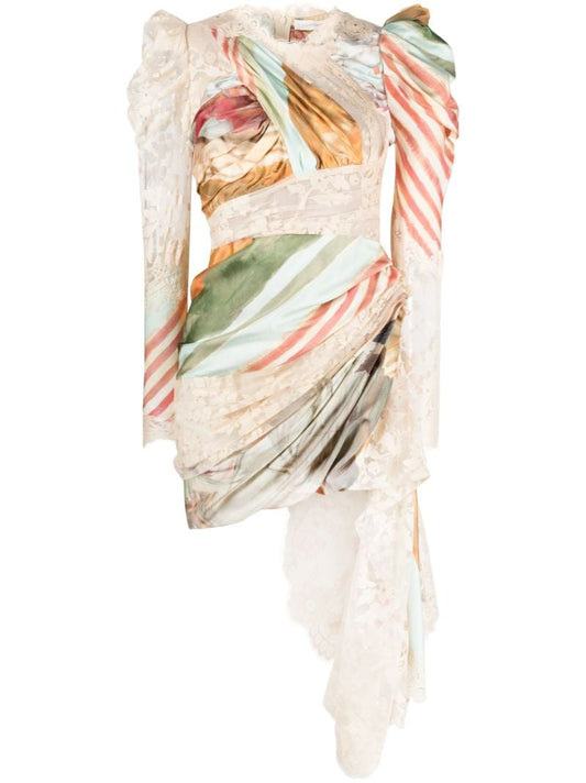 Neutral Luminosity Draped Silk Mini Dress