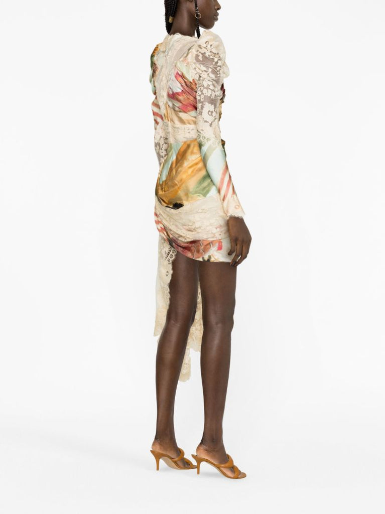 Neutral Luminosity Draped Silk Mini Dress